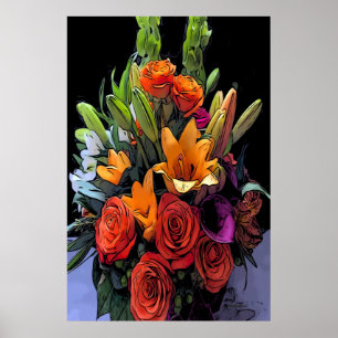 Artsy Orange Floral Arrangement Poster