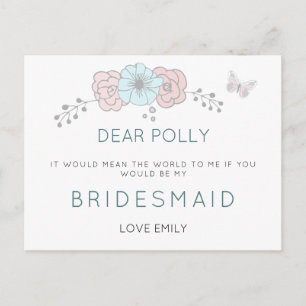 Artsy Pastel Florals Butterfly Bridesmaid Request Postcard