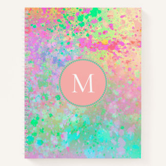 Artsy Pastel Paint Splatters Pink Teal Monogram Notebook