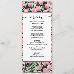 Artsy Pink Green Black Tulips Floral Watercolor Menu
