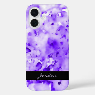 Artsy Purple Watercolor Paint Splatters w/ Name iPhone 16 Case