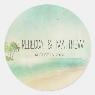 Artsy Retro Vintage Peaceful Beach Wedding Custom Classic Round Sticker