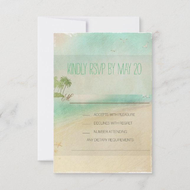 Artsy Retro Vintage Peaceful Beach Wedding RSVP Card (Front)