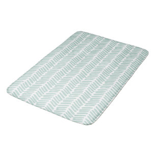 Artsy Seaglass Ocean Green White Zigzag Stripes Bath Mat