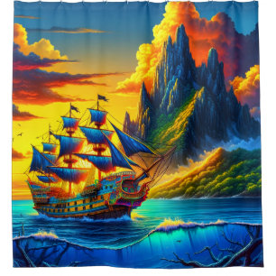 Artsy Ship Scene Shower Curtain