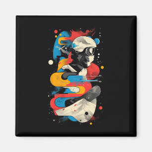 Artsy Snowboarder On Abstract Men Women Snowboardi Magnet