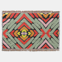 Artsy Southwestern Green Red Black Pattern Throw Blanket