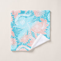 Artsy Summer Coral Aqua Hand Drawn Floral Pattern
