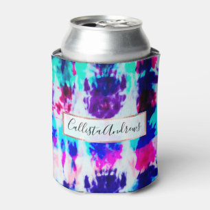 Artsy Summer Pink Blue Colourful Tie Dye Pattern Can Cooler