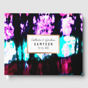 Artsy Summer Teal Black Colourful Tie Dye Pattern Guest Book