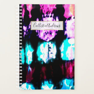 Artsy Summer Teal Black Colourful Tie Dye Pattern Planner