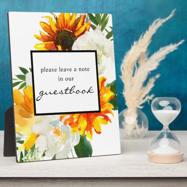 Artsy Sunflower Floral Guestbook Sign Easel Plaque (Side)