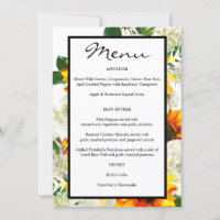 Artsy Sunflower Floral Menu - White