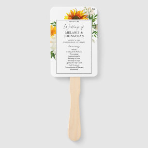 Artsy Sunflower Floral Wedding Ceremony Program 2 Hand Fan
