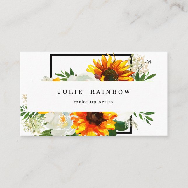 Artsy Sunflower Floral - White 2 Business Card (Front)