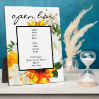 Artsy Sunflower White Floral Bar Sign Easel