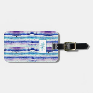 Artsy Teal, Navy Blue, Purple Watercolor Streaks   Luggage Tag