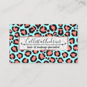 Artsy Trendy Coral Mint Teal Leopard Animal Print Business Card