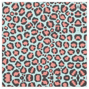 Artsy Trendy Coral Mint Teal Leopard Animal Print Fabric