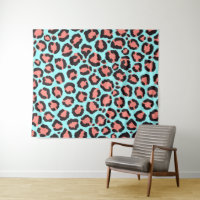 Artsy Trendy Coral Mint Teal Leopard Animal Print