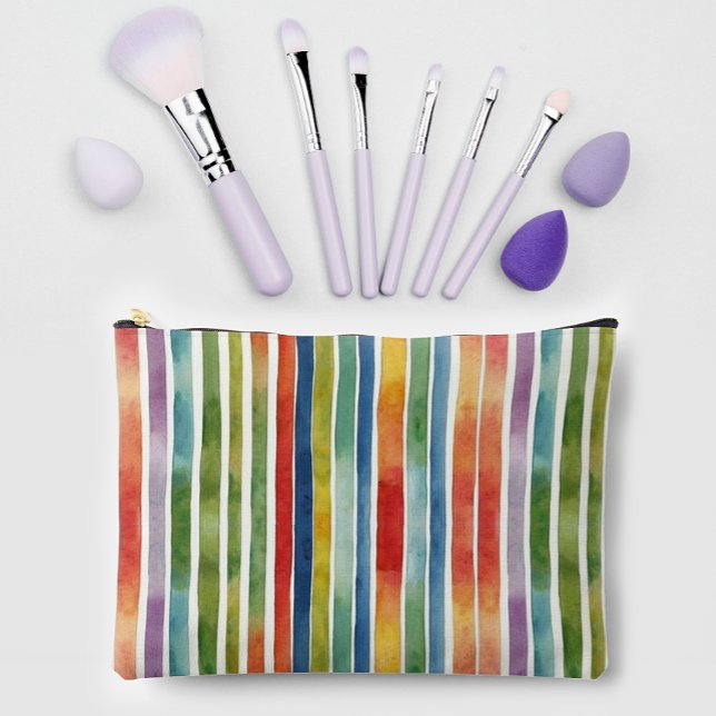 Artsy Trendy Rainbow Colourful Stripe Pattern Accessory Pouch (Creator Uploaded)