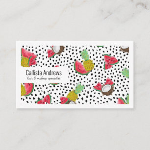 Artsy Tropical Fruit Polka Dots Watercolor Pattern Business Card
