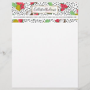 Artsy Tropical Fruit Polka Dots Watercolor Pattern Custom Letterhead