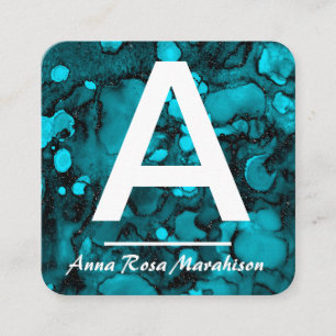 *~* Artsy Turquoise Trendy INITIAL QR LOGO PHOTO Square Business Card
