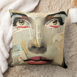 Artsy Unique Digital Art   Pretty Lady Abstract Cushion
