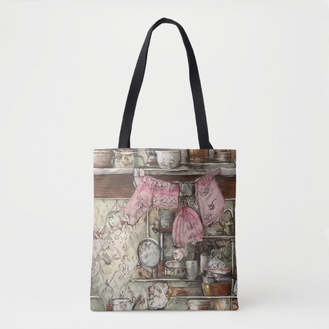 Artsy unique hand drawn Retro artwork Tote Bag (Front)