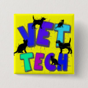 Artsy Vet Tech Gifts, Unique artist drawn design 15 Cm Square Badge