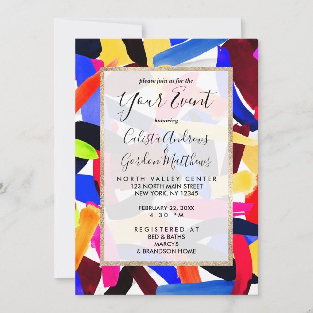 Artsy Vibrant Colourful Brushstroke Explosion Art Invitation (Front)