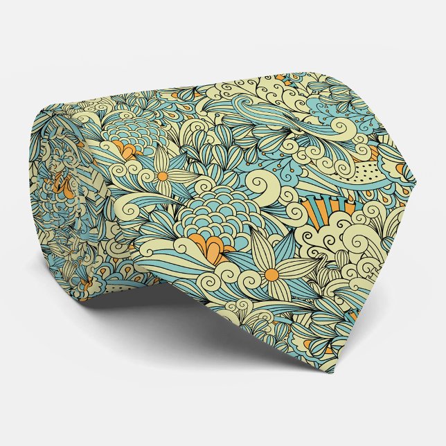 Artsy Vintage Hand Drawn Botanical Pattern Tie (Creator Uploaded)