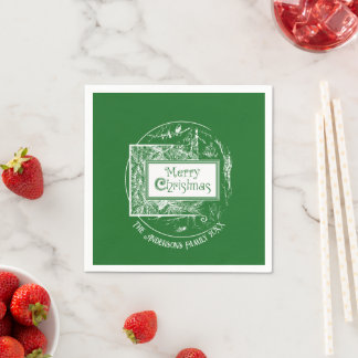 Artsy Vintage Retro Merry Christmas Custom Napkin