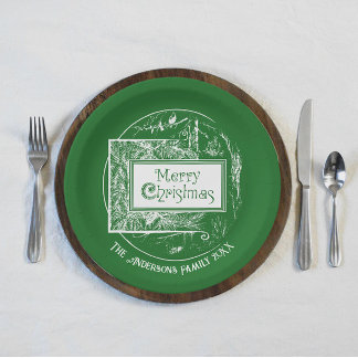 Artsy Vintage Retro Merry Christmas Custom Paper Plate