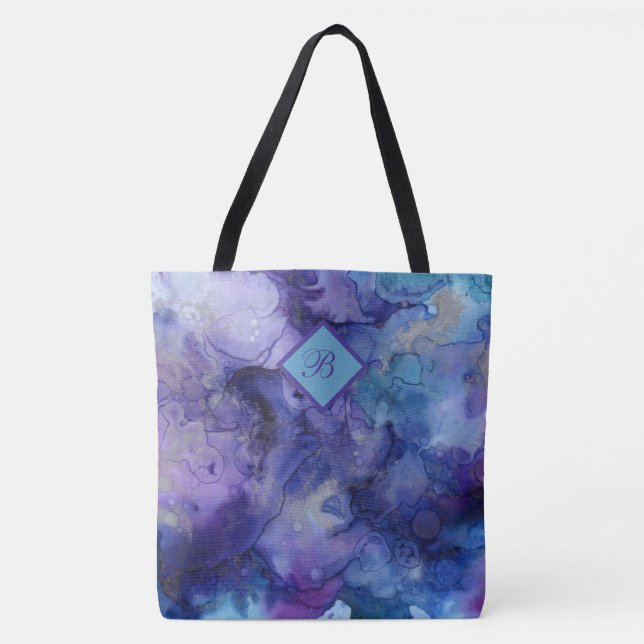 Artsy Watercolor in Purples and Blues  Tote Bag (Front)
