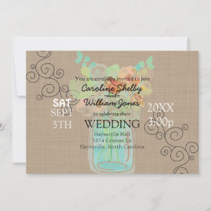 Artsy Watercolor Mason Jar Wedding Invitation