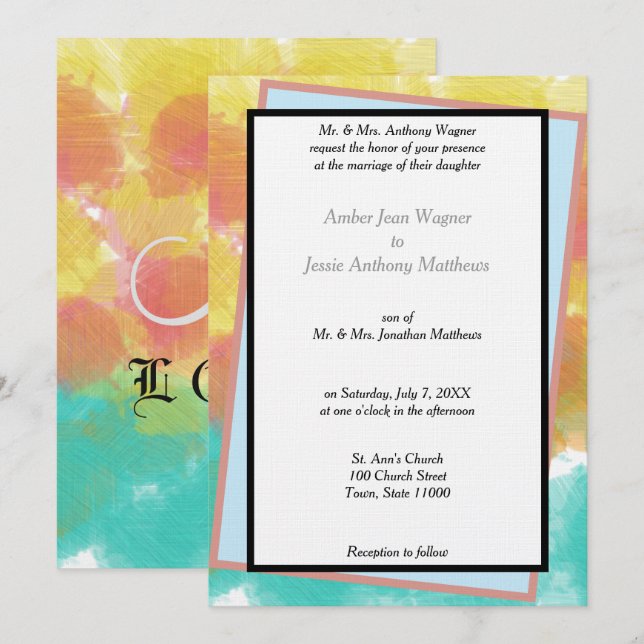 Artsy Watercolors Geometric Framed Wedding Invitation (Front/Back)
