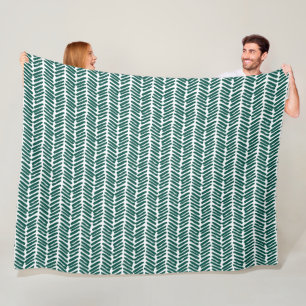 Artsy White Dark Cyprus Green Abstract Chevron Fleece Blanket