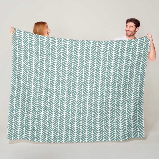 Artsy White Juniper Green Abstract Chevron Fleece Blanket (In Situ)
