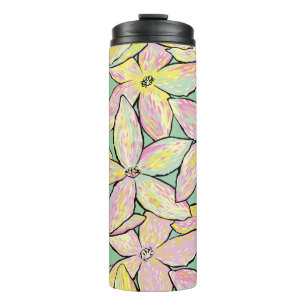 Artwork Flowers Modern Pink Green Yellow. Thermal Tumbler
