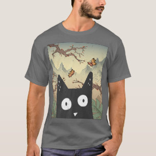 Artwork Kawaii Cat Japanese Cherry Blossom Aesthet T-Shirt