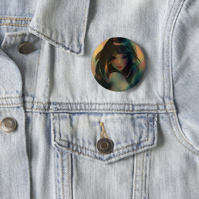 Artwork of Anime Girl Surrounded by Rainbow Light 6 Cm Round Badge (In Situ)