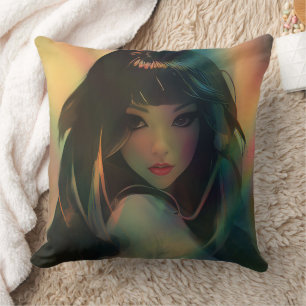 Artwork of Anime Girl Surrounded by Rainbow Light Cushion