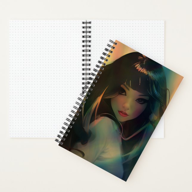 Artwork of Anime Girl Surrounded by Rainbow Light Notebook (Inside)