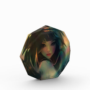 Artwork of Anime Girl Surrounded by Rainbow Light Photo Block