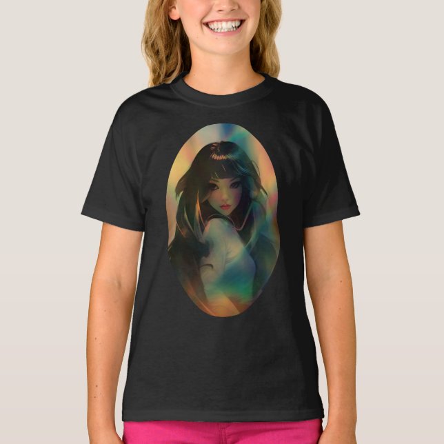Artwork of Anime Girl Surrounded by Rainbow Light T-Shirt (Front)