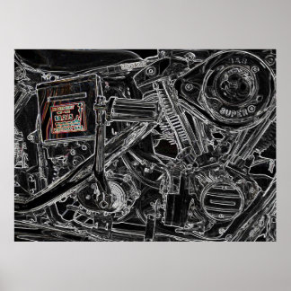 Artwork of Old Harley Motorcycle - Vietnam Memory Poster