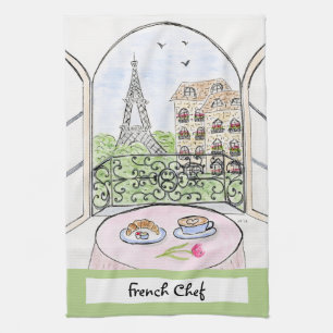 Artwork Whimsical Paris Eiffel Tower French Chef Tea Towel