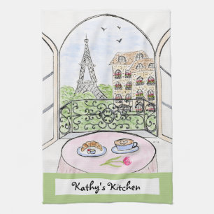 Artwork Whimsical Paris Eiffel Tower PERSONALIZE Tea Towel